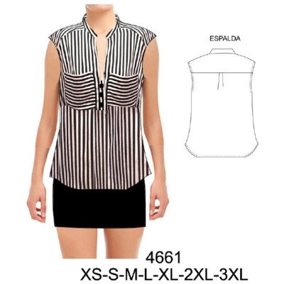 4661 - Molde de Blusa kimono recta con puño, escote v