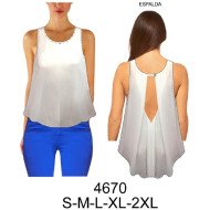 4670 - Molde de Blusa sin mangas semi-evase, espalda con pliegue en escote