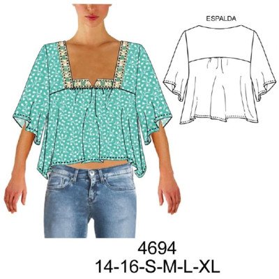 4694 - Molde de Blusa con aplicación en macramé y ruedo amplio 4694 - Molde de Blusa con aplicación en macramé y ruedo amplio