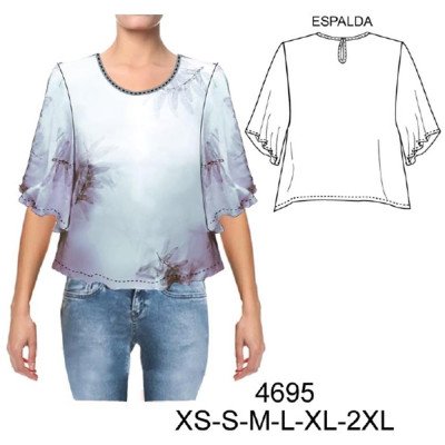 4695 - Molde de Blusa con manga evase ruedo amplio, largo 55 cms 4695 - Molde de Blusa con manga evase ruedo amplio, largo 55 cms