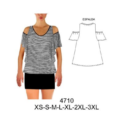 4710 - Molde de Blusa son hombros, con vuelo 4710 - Molde de Blusa son hombros, con vuelo