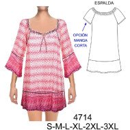 4714 - Molde de Blusón con elástico en escote, cortes en ruedo y manga para combinaciones