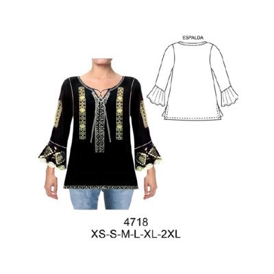 4718 - Molde de Blusa ruedo holgado manga ¾ 4718 - Molde de Blusa ruedo holgado manga ¾