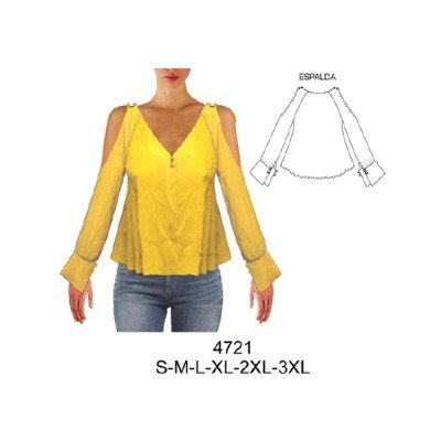 4721 - Molde de Blusa manga raglan con botones en hombros, escote y puños 4721 - Molde de Blusa manga raglan con botones en hombros, escote y puños