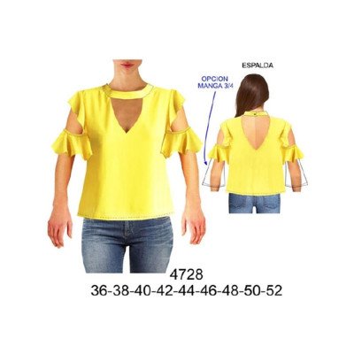 4728 - Molde de Blusa sin hombro con vuelo, manga tipo rucha opción manga ¾ 4728 - Molde de Blusa sin hombro con vuelo, manga tipo rucha opción manga ¾