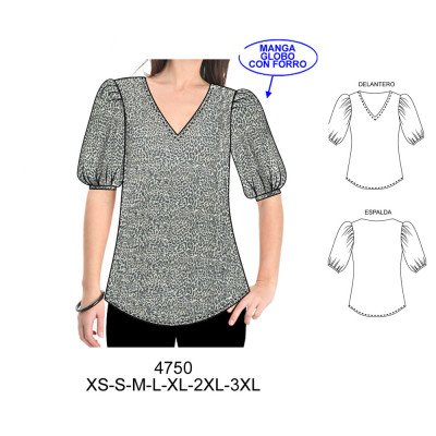 4750 - Molde de Blusa cuello v con manga globo 4750 - Molde de Blusa cuello v con manga globo