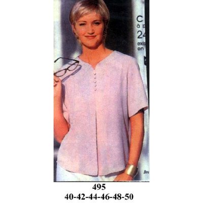 495 - Molde de Blusa de cuello v con escote en v y pata de botones, y manga corta 495 - Molde de Blusa de cuello v con escote en v y pata de botones, y manga corta