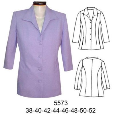5573 - Molde de Blazer con corte sobre busto bolsillo tapado manga 3/4 con abertura ;