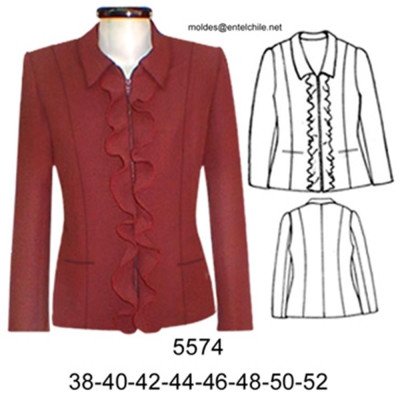 5574 - Molde de Blazer con cierre y rucha corte sobre busto largo 64 cm;