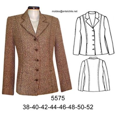 5575 - Molde de Blazer con corte sobre busto pespuntes a 1 cm de ancho (largo 64 cm); 5575 - Molde de Blazer con corte sobre busto pespuntes a 1 cm de ancho (largo 64 cm);