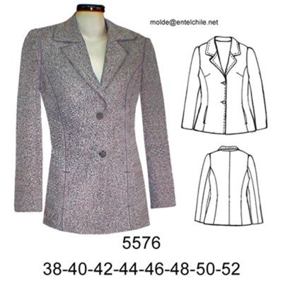 5576 - Molde de Blazer solapa 2 botones corte princesa y pinza busto 5576 - Molde de Blazer solapa 2 botones corte princesa y pinza busto