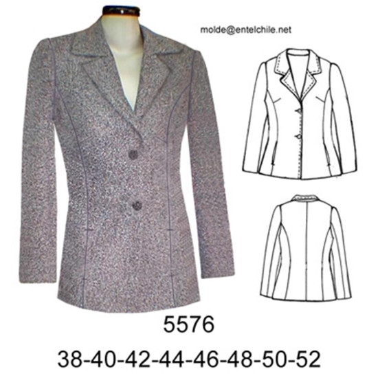 5576 - Molde de Blazer solapa 2 botones corte princesa y pinza busto