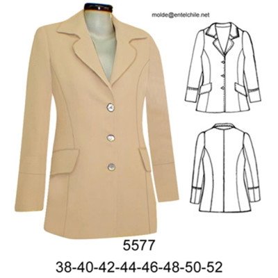 5577 - Molde de Blazer solapa retro corte princesa;