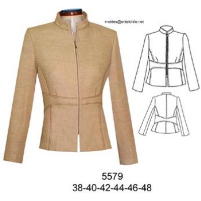 5579 - Molde de Blazer cuello mao entallado con cierre (largo 63 cms)