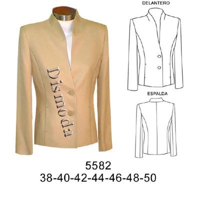 5582 - Molde de Blazer cuello mao corte princesa con bolsillo;