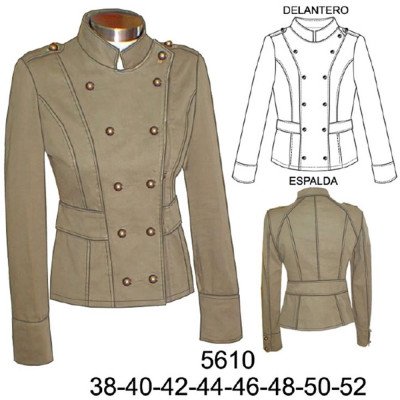 5610 - Molde de Chaqueta cruzada estilo militar, manga sastre 5610 - Molde de Chaqueta cruzada estilo militar, manga sastre