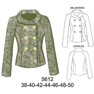 5612 - Molde de Blazer corte princesa cruzado de cuello 5612 - Molde de Blazer corte princesa cruzado de cuello