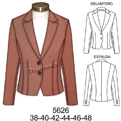 5626 - Molde de Blazer solapa semi en punta largo 59 cms 5626 - Molde de Blazer solapa semi en punta largo 59 cms