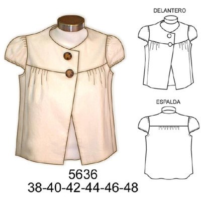 5636 - Molde de Chaqueta corta con media manga recta 5636 - Molde de Chaqueta corta con media manga recta