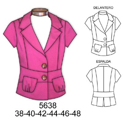 5638 - Molde de Blazer manga corta tipo pestaña con cortes 5638 - Molde de Blazer manga corta tipo pestaña con cortes