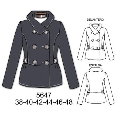 5647 - Molde de Chaqueta cruzada corte en cintura 5647 - Molde de Chaqueta cruzada corte en cintura