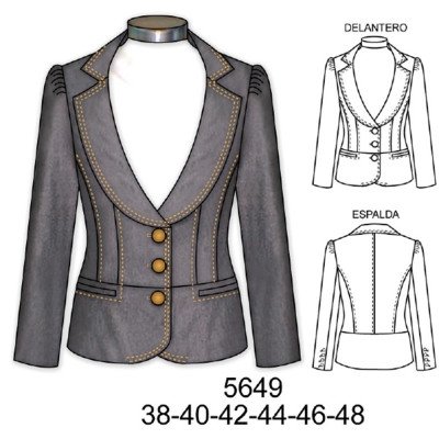 5649 - Molde de Blazer entallado corte en cintura manga princesa