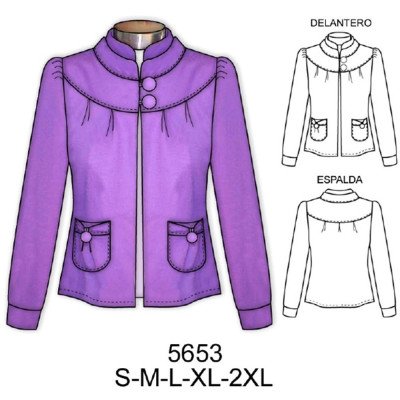5653 - Molde de Chaqueta con canesú, con cuello doble