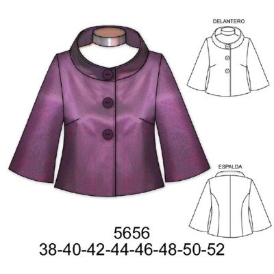 5656 - Molde de Chaqueta corta semi evase, manga ¾