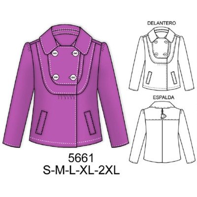 5661 - Molde de Chaqueta con canesú cruzada cuello convertible