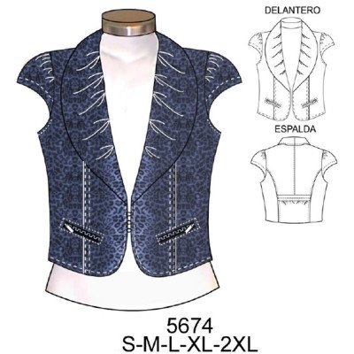 5674 - Molde de Chaqueta corta, cuello globo manga pestaña 5674 - Molde de Chaqueta corta, cuello globo manga pestaña