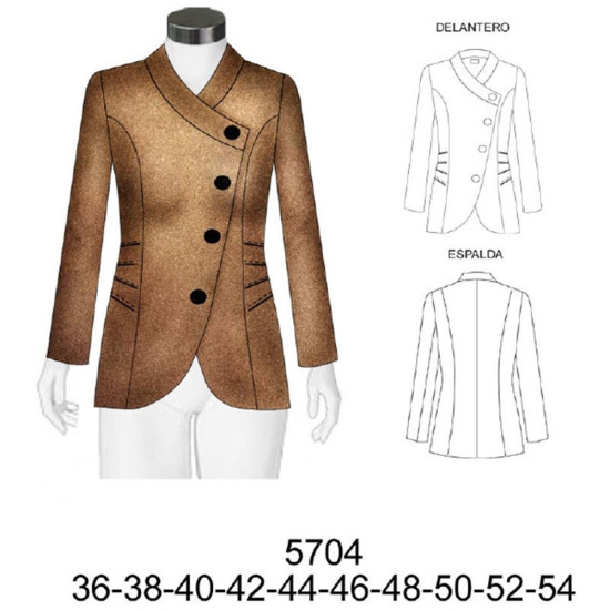 5704 - Molde de Blazer con cruce diagonal corte princesa