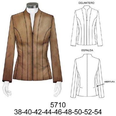 5710 - Molde de Blazer con cierre y cuello mao integrado, aberturas en costado 5710 - Molde de Blazer con cierre y cuello mao integrado, aberturas en costado