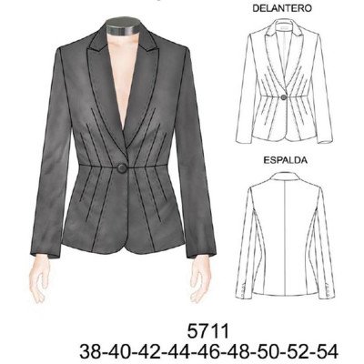 5711 - Molde de Blazer corte en cintura con pinzas diagonales 5711 - Molde de Blazer corte en cintura con pinzas diagonales