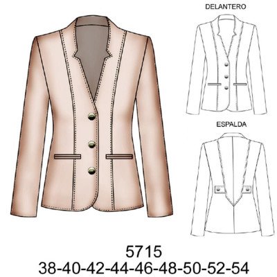 5715 - Molde de Blazer cuello integrado corte princesa 5715 - Molde de Blazer cuello integrado corte princesa