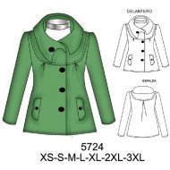 5724 - Molde de Chaqueta cuello grande semi evase con canesú en delantero y espalda