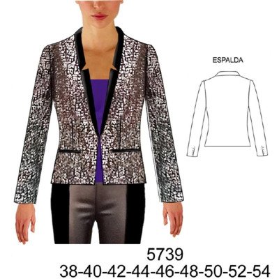 5739 - Molde de Blazer entallado con aplicación en cuello largo: 56 cms 5739 - Molde de Blazer entallado con aplicación en cuello largo: 56 cms