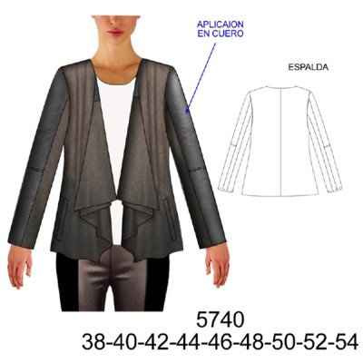 5740 - Molde de Chaqueta con aplicación de cuero en manga, sin forro
