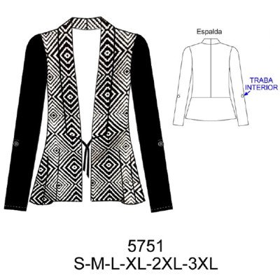 5751 - Molde de Tapado cuello smoking, corte en espalda