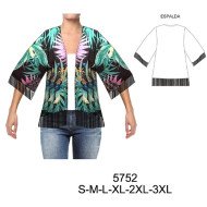 5752 - Molde de Tapado tipo kimono con aplicación de flecos