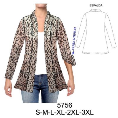 5756 - Molde de Tapado bolsillo tipo globo, ruedo semi evase 5756 - Molde de Tapado bolsillo tipo globo, ruedo semi evase