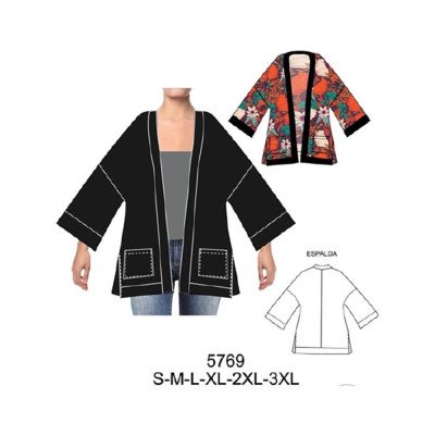 5769 - Molde de Tapado manga caída ancha, corte kimono oversize 5769 - Molde de Tapado manga caída ancha, corte kimono oversize