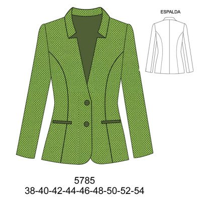 5785 - Molde de Blazer corte princesa, solapa invertida 5785 - Molde de Blazer corte princesa, solapa invertida