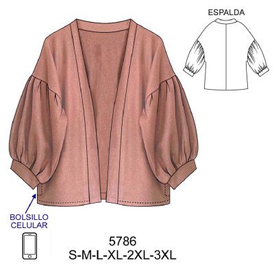 5786 - Molde de Tapado estilo kimono, manga globo 5786 - Molde de Tapado estilo kimono, manga globo