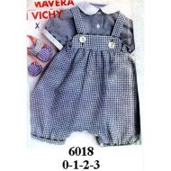 6018 - Molde de Conjunto de polera con cuello peter pan y manga corta con puño, y pantalón corto con tirantes, pretina elasticada y basta elasticada