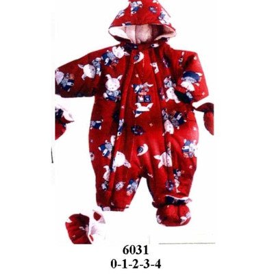 6031 - Molde de Enterito de bebé con capucha, cierre frontal, mitones y patines incorporados