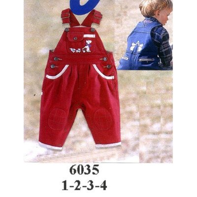 6035 - Molde de Jardinera con tirantes ajustables, bolsillo de parche frontal, bolsillos curvos laterales, broches en la entrepierna y basta