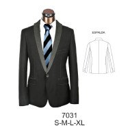 7031 - Molde de Veston juvenil, entallado, cuello smoking, solapa angosta, aberturas laterales