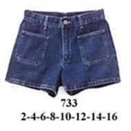 733 - Molde de Short de mezclilla con pretina con pasadores, bragueta y bolsillos delanteros de parche