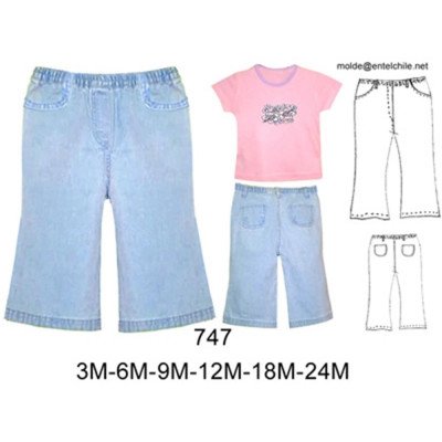 747 - Molde de Pantalón baby niña con elástico en la cintura y bolsillo simulado
