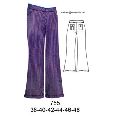 755 - Molde de Pantalón a la cadera pretina ancha con bastilla 755 - Molde de Pantalón a la cadera pretina ancha con bastilla